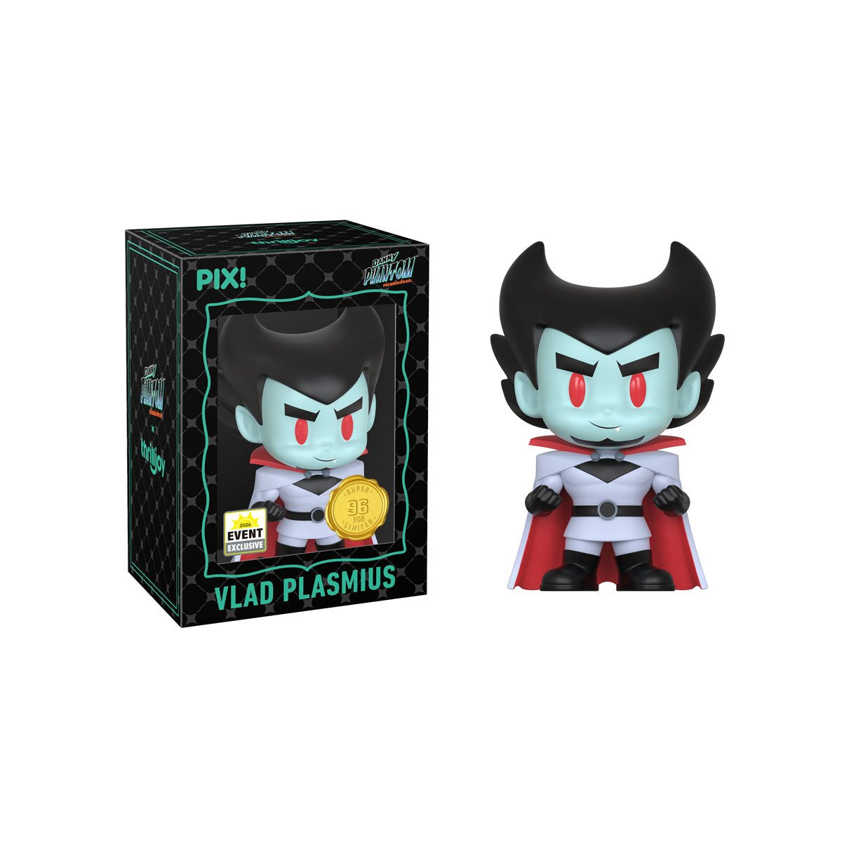 Vlad Plasmius Pix! Vinyl Figure 2026 Exclusive Super Chase — Box Front and Figure Out of Box Front View