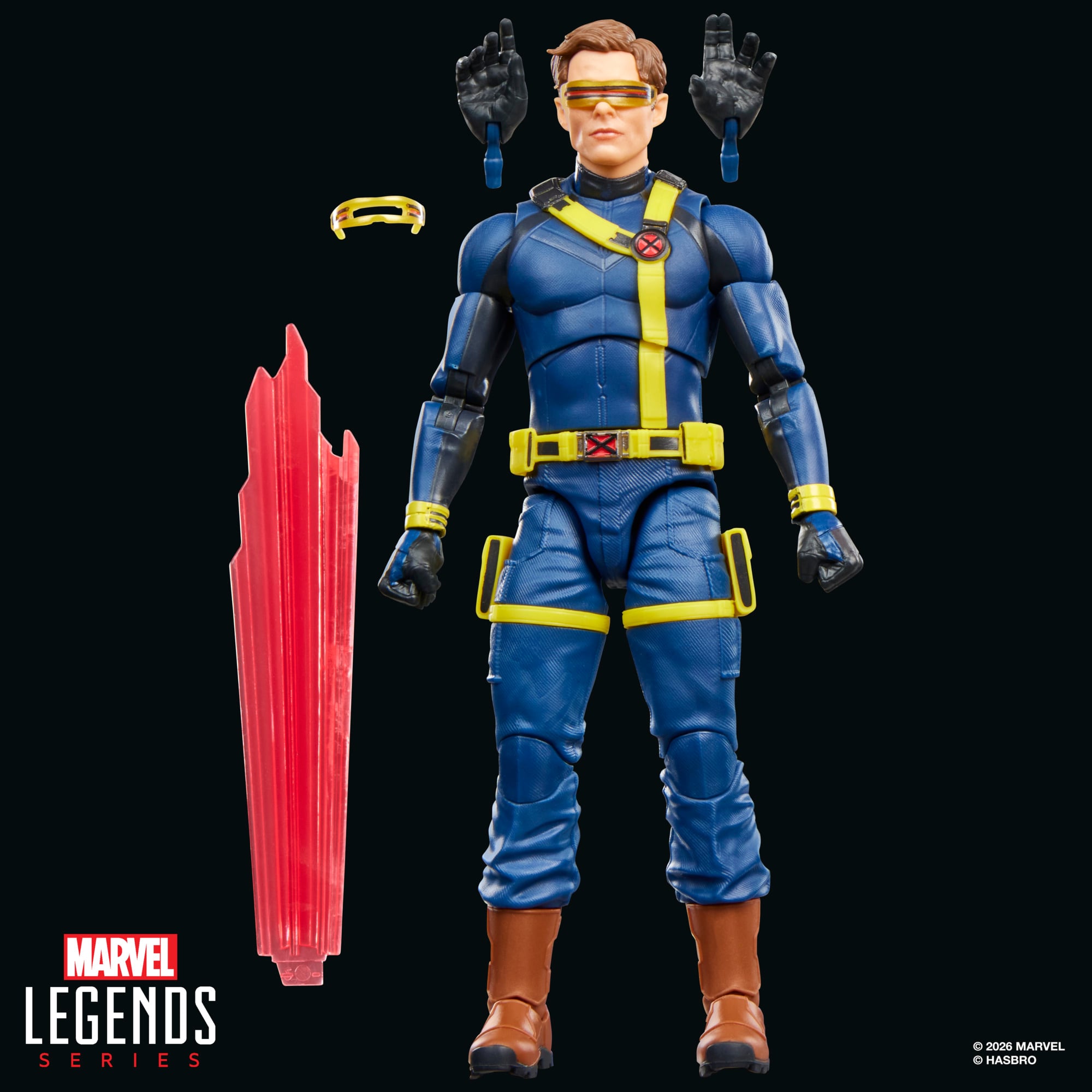Cyclops Marvel Legends 6-Inch Figure — Accessories Included Display Flat Lay