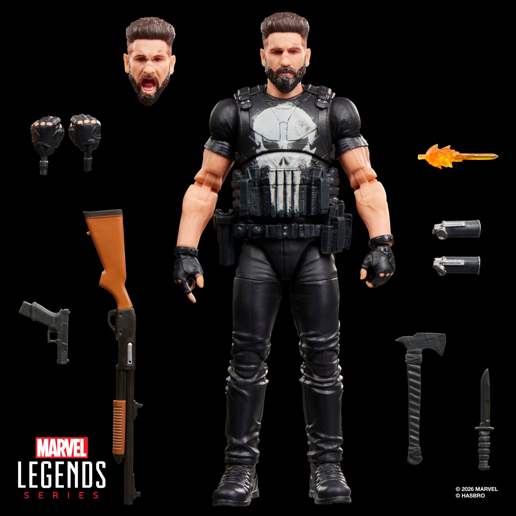 Punisher Marvel Legends 6-Inch Figure — Accessories Included Full Display Layout