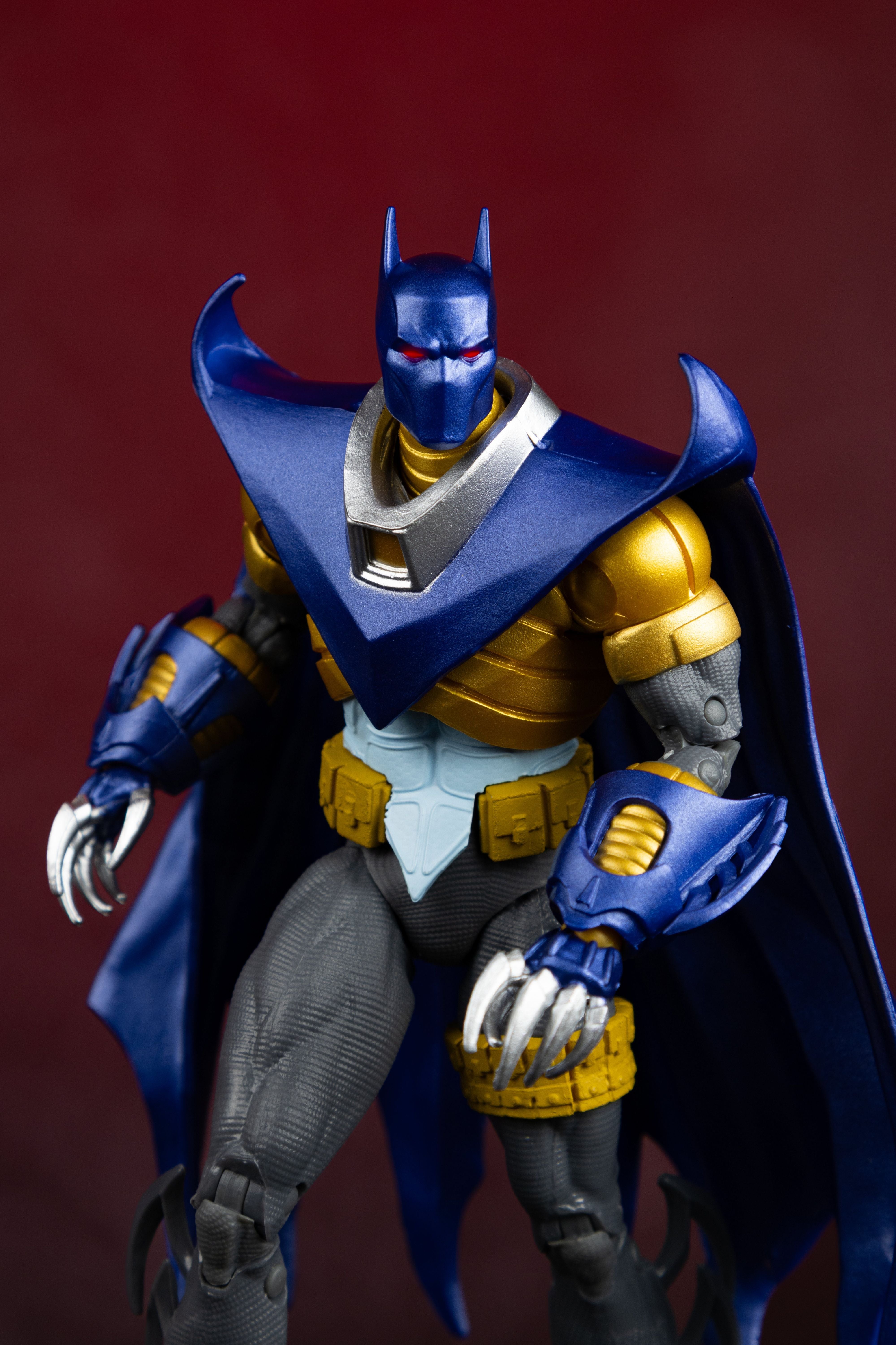 Azrael Batman Armor DC Multiverse 7-Inch Action Figure — Figure Detail Close-Up on Helmet and Claw Gauntlets