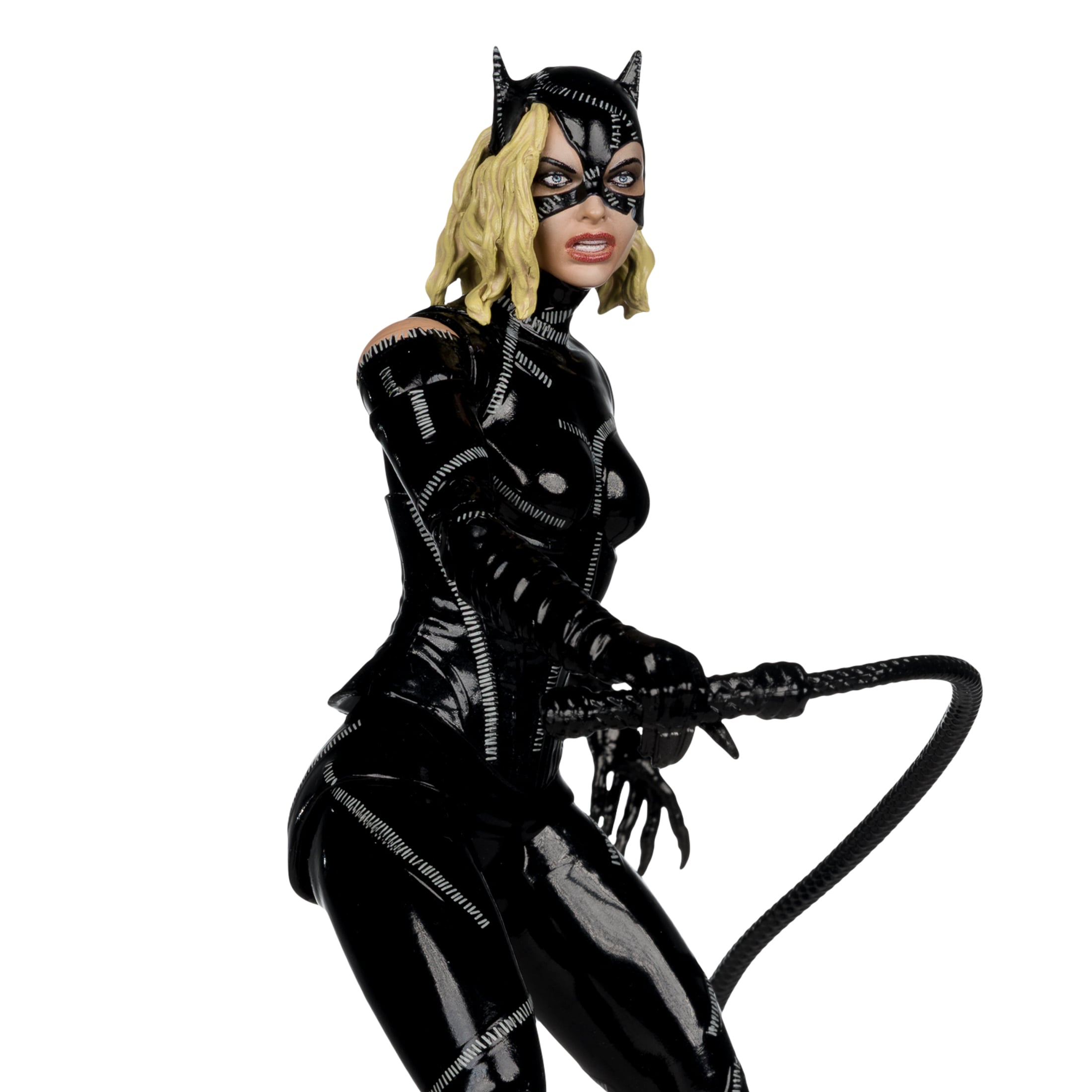 Catwoman Battle Damage DC Multiverse 7-Inch Deluxe Figure — Holding Whip Side Profile, Articulation Pose