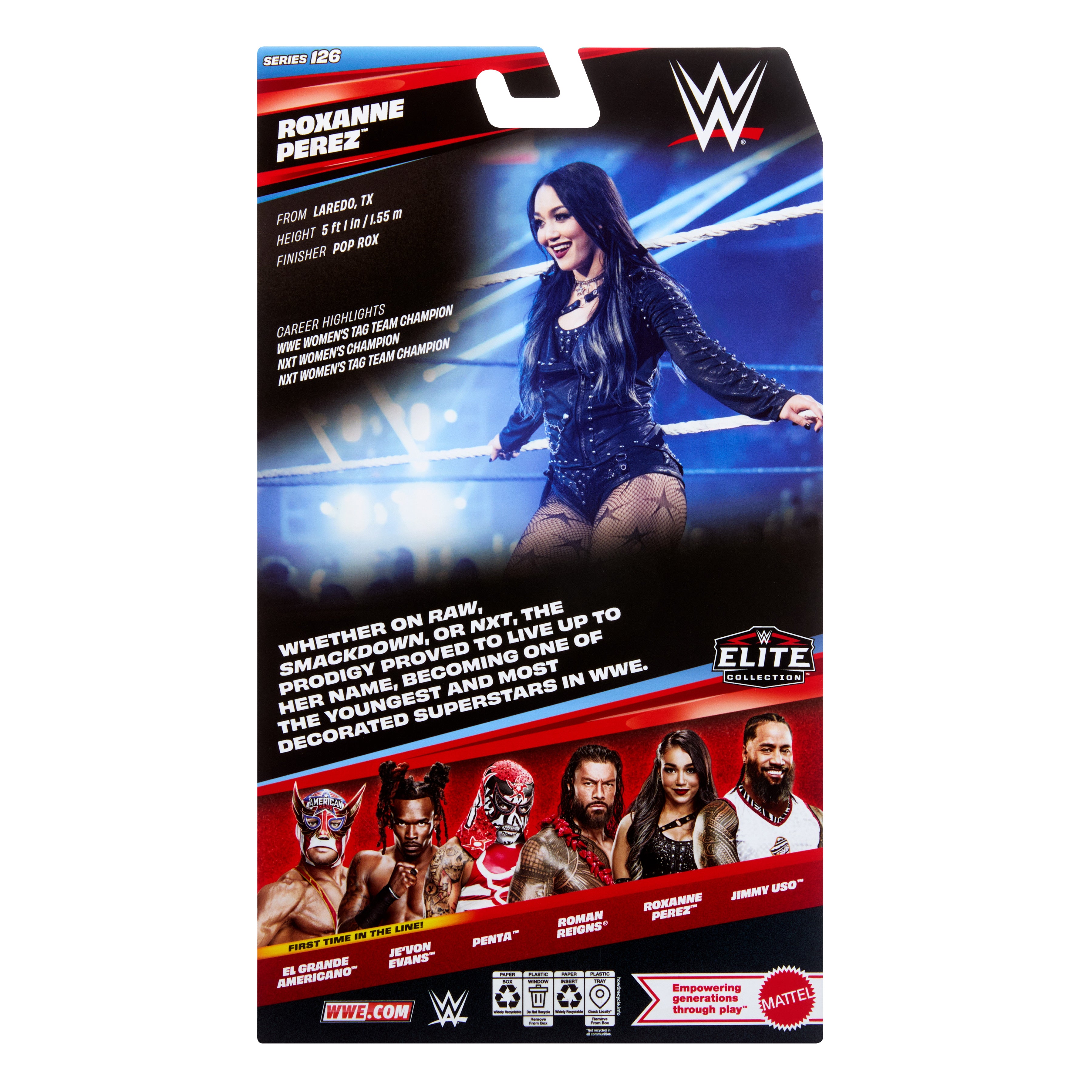 Roxanne Perez WWE Elite Collection Series 126 6-Inch — Package Back View with Career Highlights