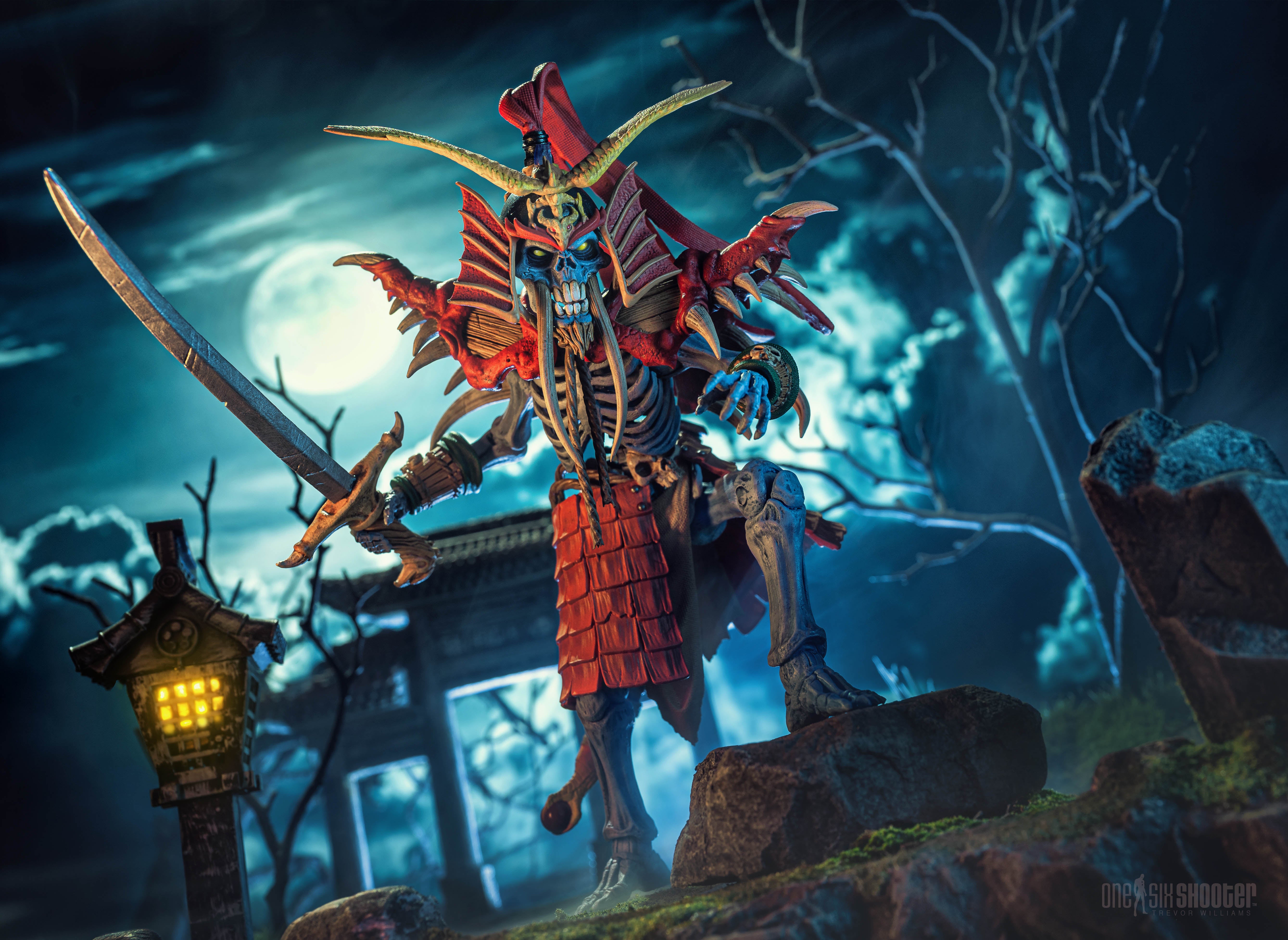 Bone-Zai Skeleton Warriors Infinite Legions 6-Inch Figure — Articulation Pose with Sword Under Moonlit Sky Diorama