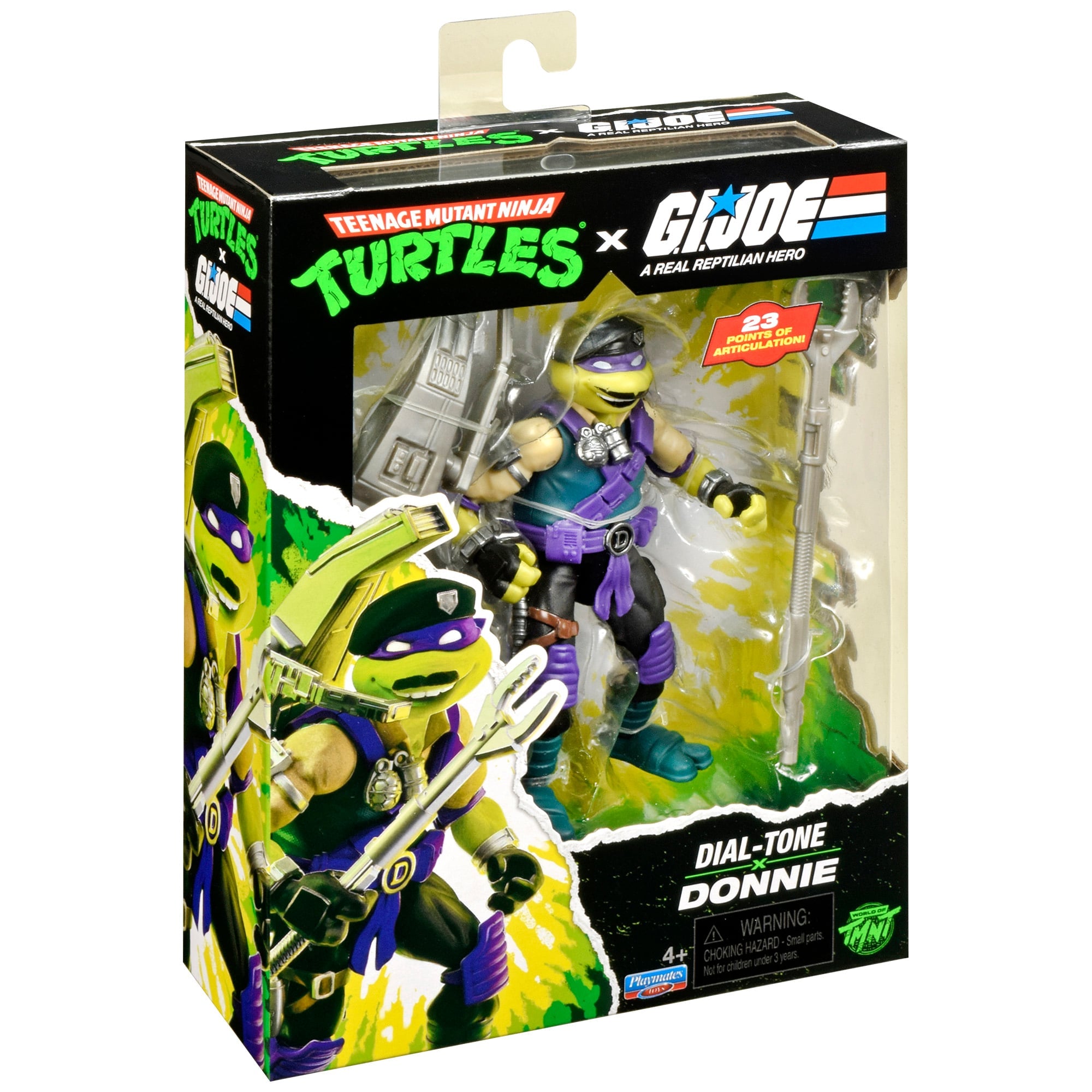 Donatello as Dial-Tone TMNT x GI Joe 4.5-Inch Figure — Box Art Side Angle Package View