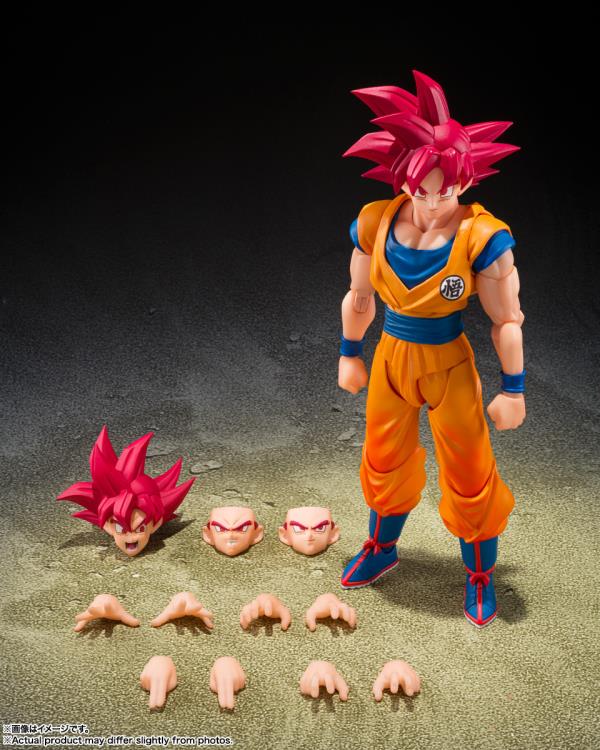 Super Saiyan God Goku S.H.Figuarts 6-Inch Figure — Accessories Included with Interchangeable Heads and Hands