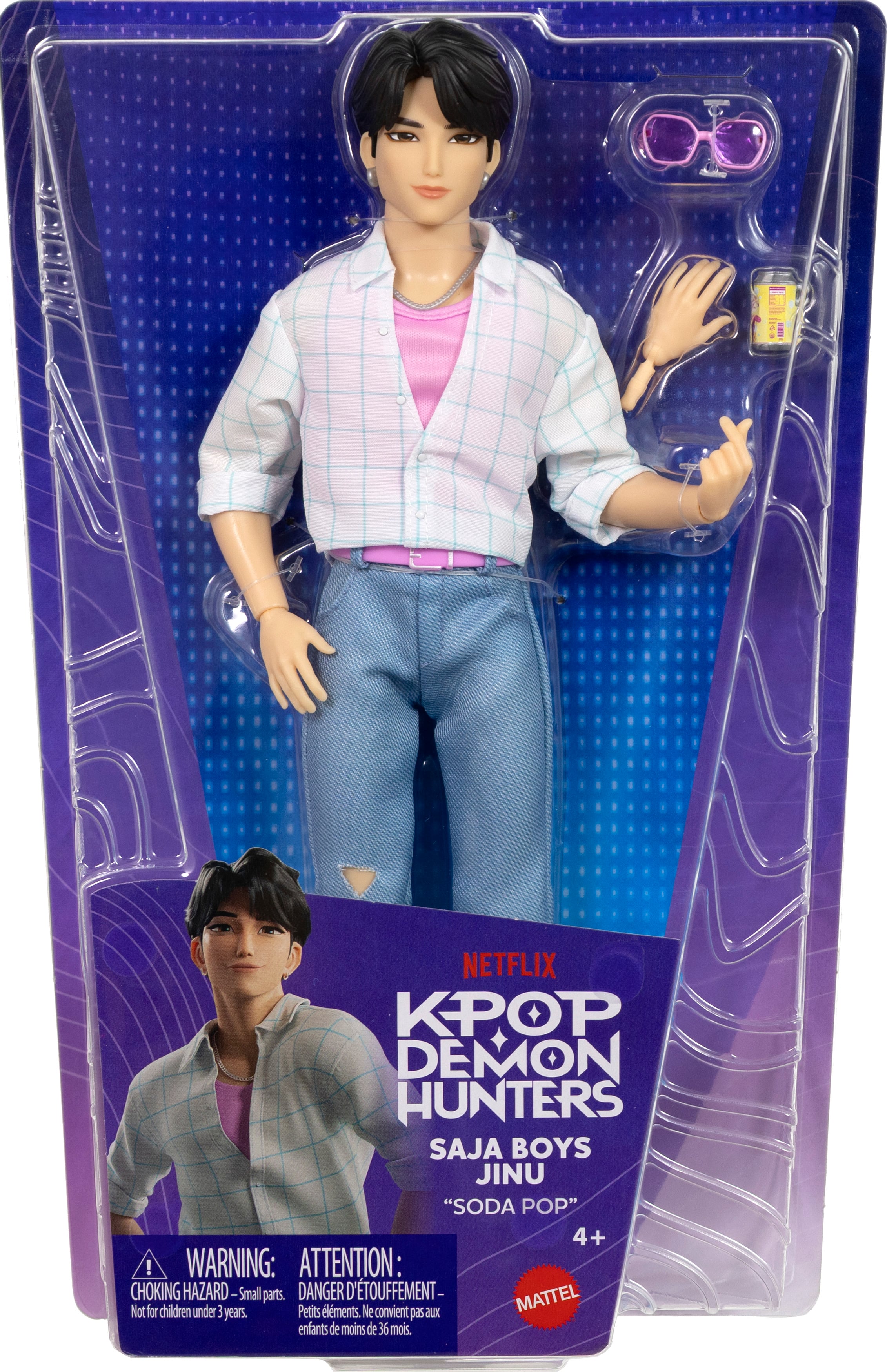 Jinu Soda Pop Saja Boys KPop Demon Hunters 12-Inch Doll — Package Front with Contents Display