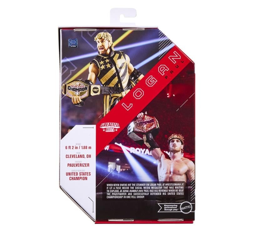 Logan Paul WWE Ultimate Edition 6-Inch Figure — Box Back with Career Highlights and Royal Rumble 2024 Photos