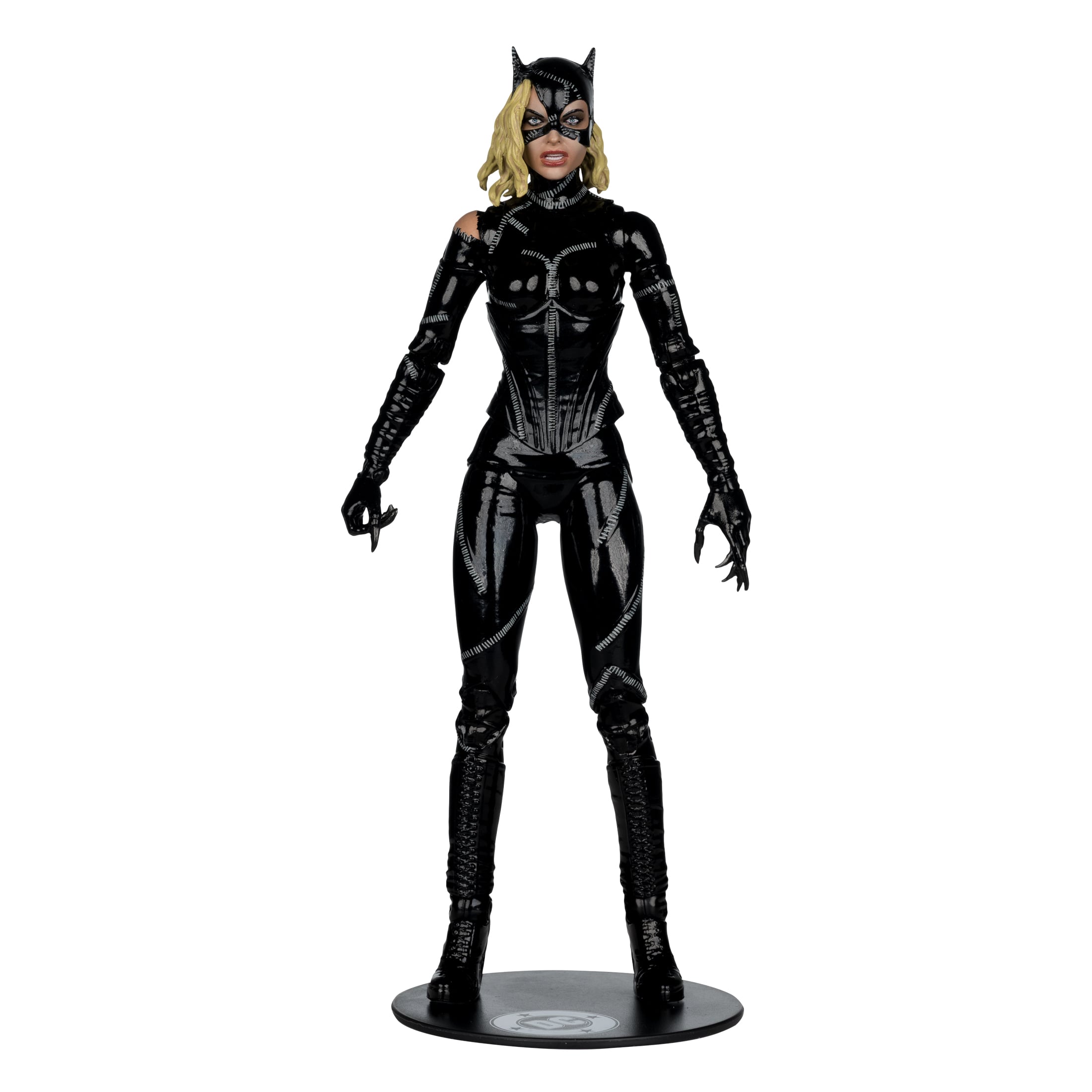 Catwoman Battle Damage DC Multiverse 7-Inch Deluxe Figure — Neutral Standing Pose on Base, Front View