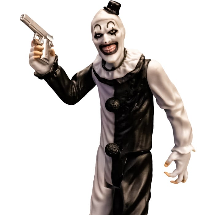 Art the Clown Terrifier 5-Inch Blood Bath Figure — Figure Detail Pistol Raised Close-Up