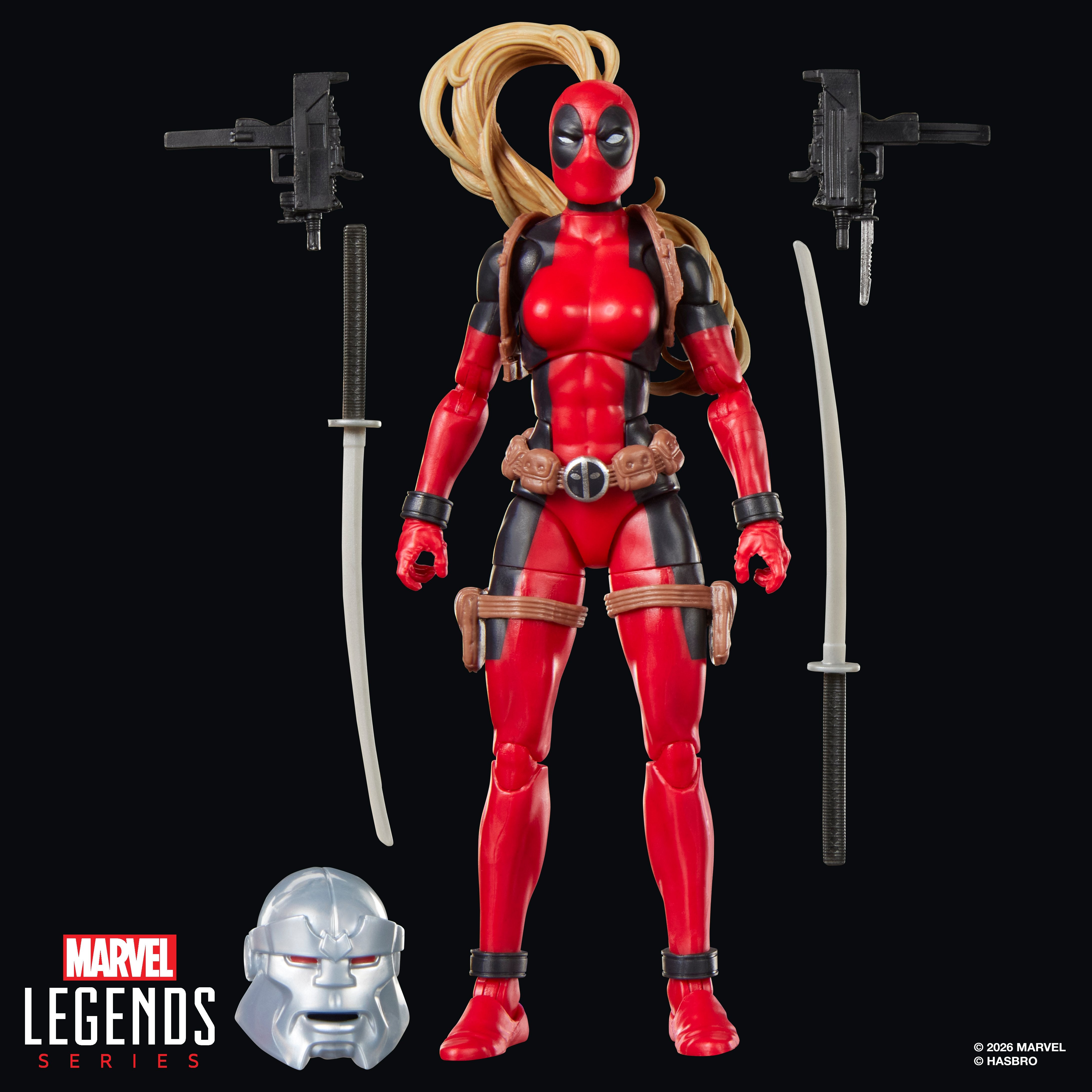 Lady Deadpool Marvel Legends 6-Inch Figure — Contents Display All Accessories Laid Out