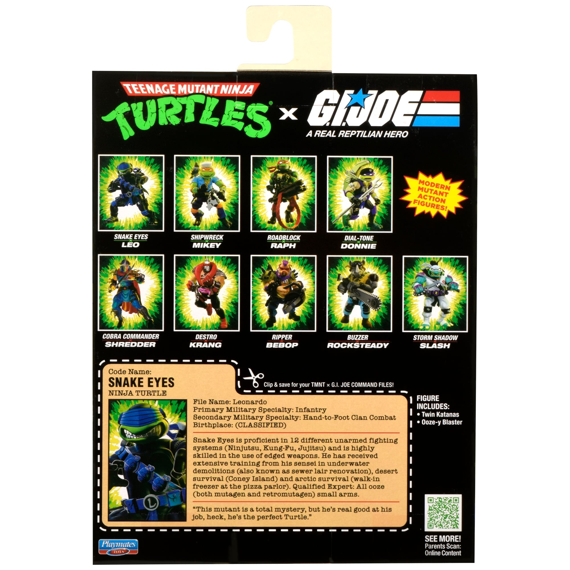 Leonardo as Snake Eyes TMNT x GI Joe 4.5-Inch Figure — Box Back with Full Wave Character Guide