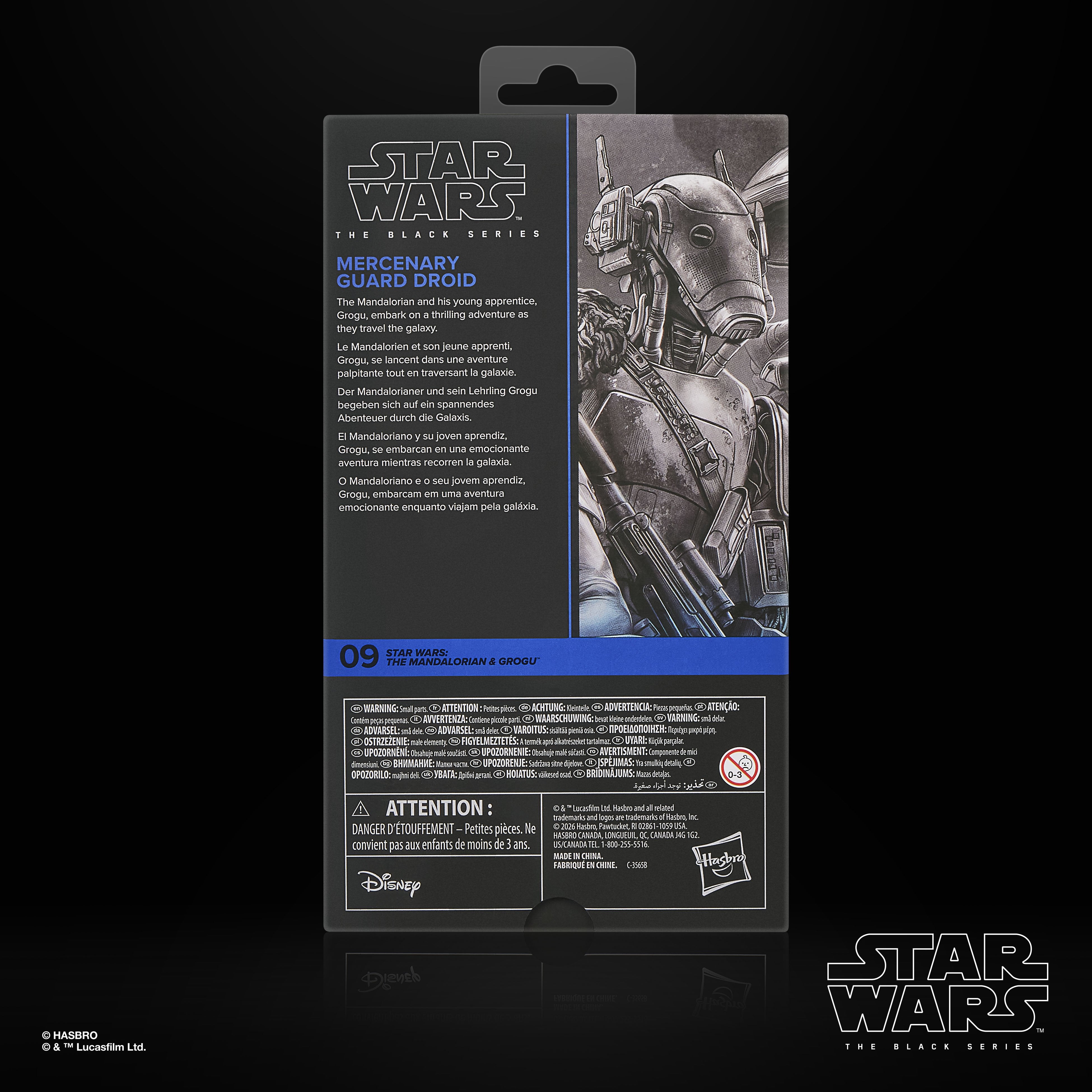 Mercenary Guard Droid Black Series 6-Inch Figure — Box Back with Multilingual Description and Wave Number