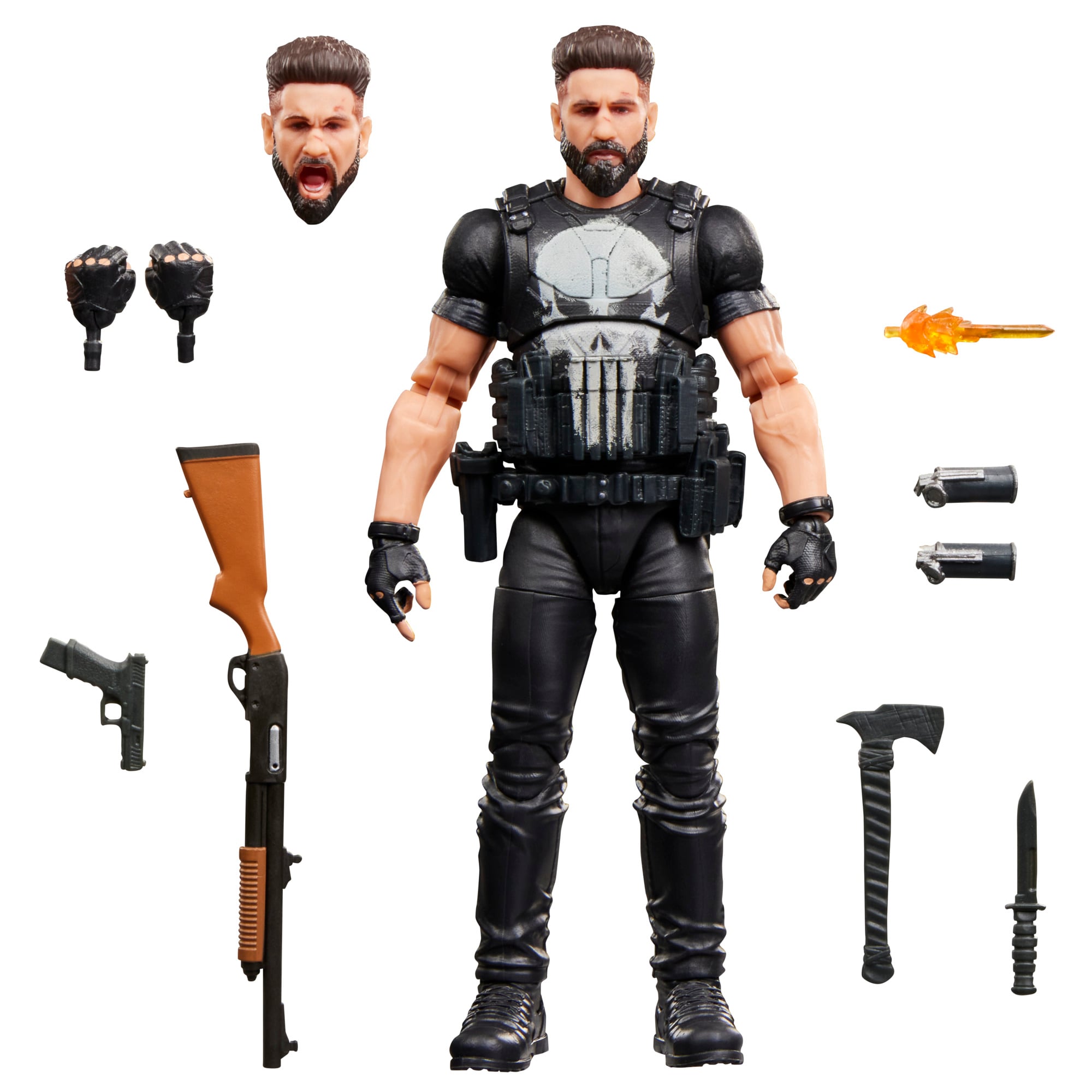 Punisher Marvel Legends 6-Inch Figure — Out of Box Contents Display on White Background