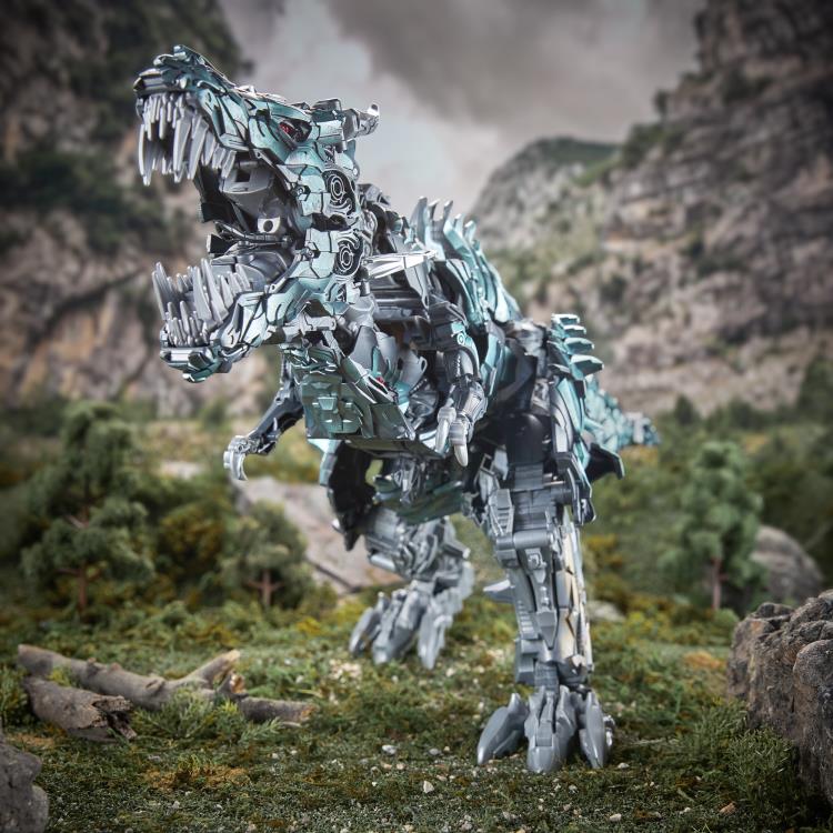 Grimlock Studio Series Titan Class T-Rex Mode — Side View Standing Upright in Diorama Setting