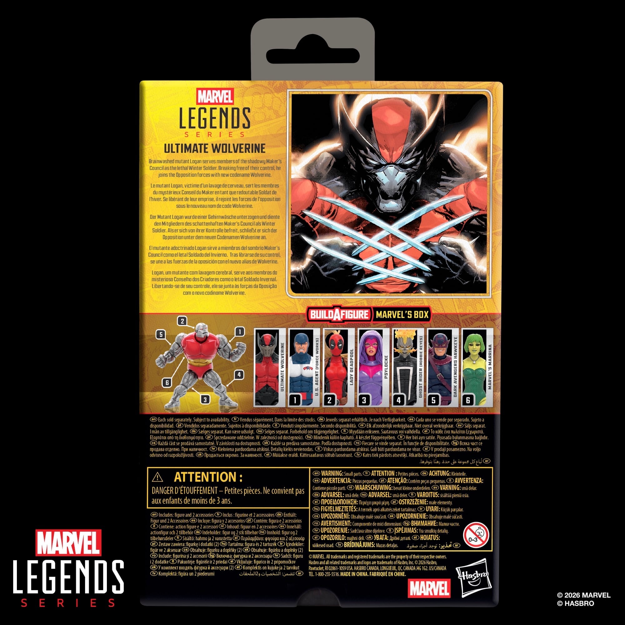Ultimate Wolverine Marvel Legends 6-Inch Figure — Package Back Showing Full Marvel's Box BAF Wave Lineup