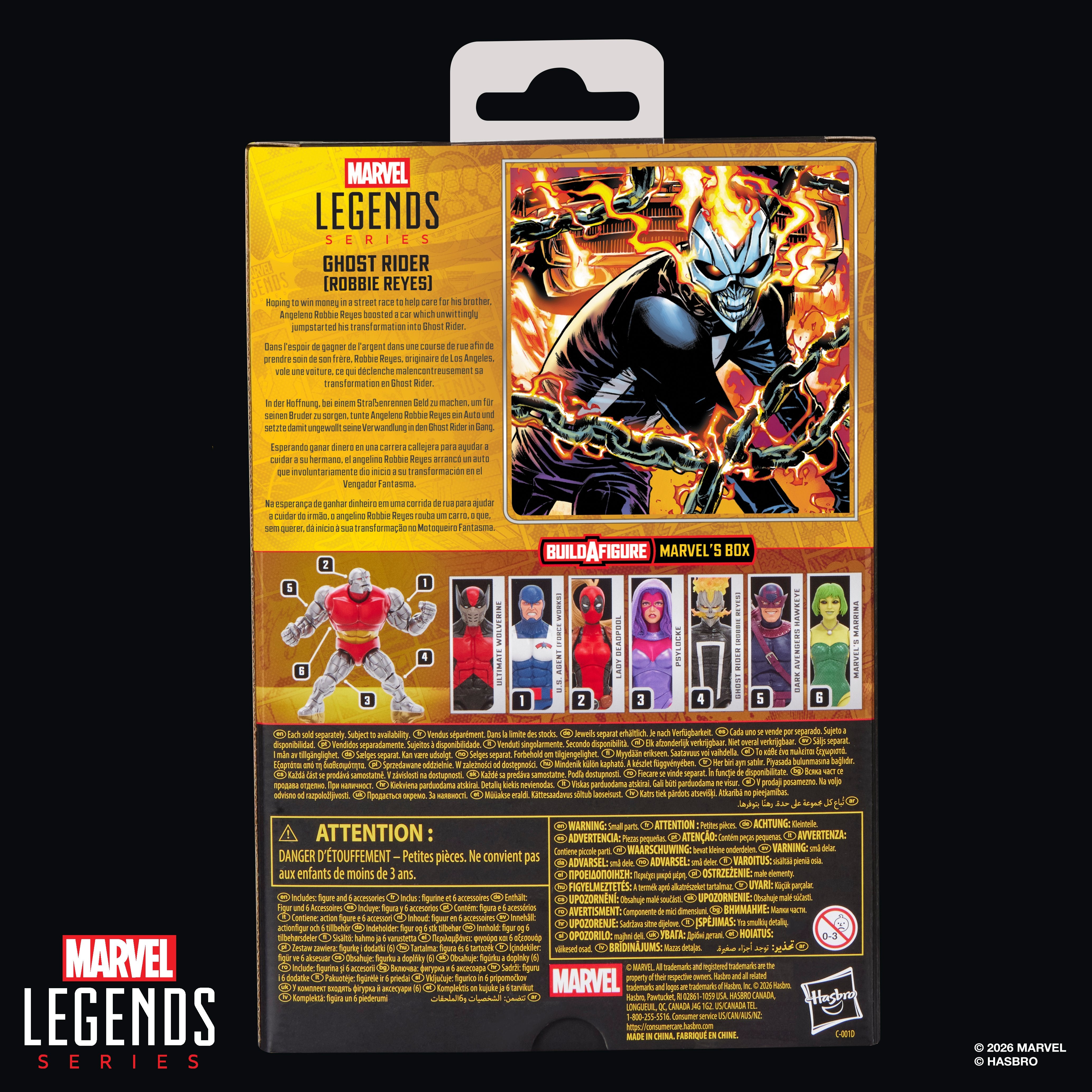 Ghost Rider (Robbie Reyes) Marvel Legends 6-Inch — Package Back View with BAF Marvel's Box Details