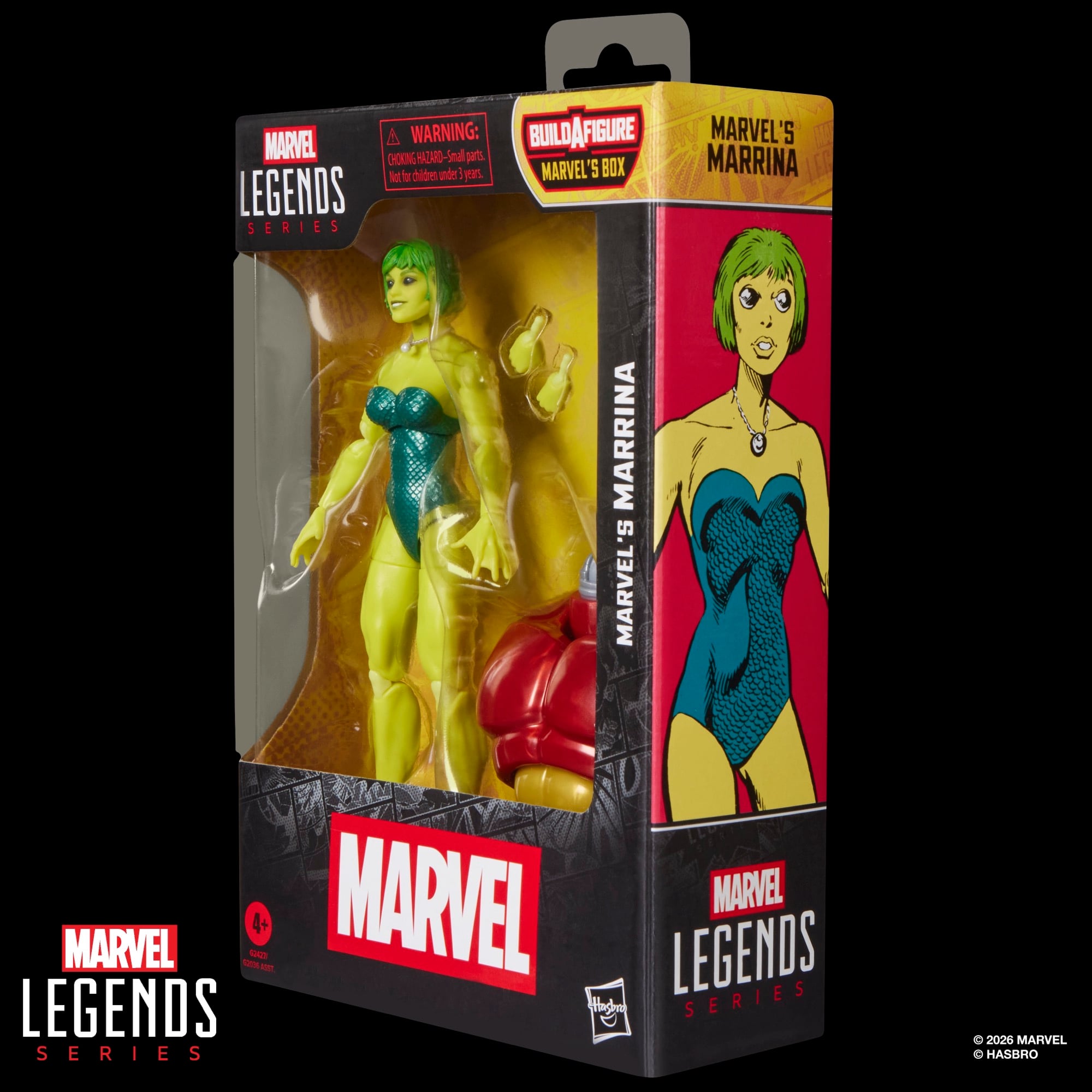 Marrina Marvel Legends 6-Inch Figure — Package Side View with Comic Art Panel