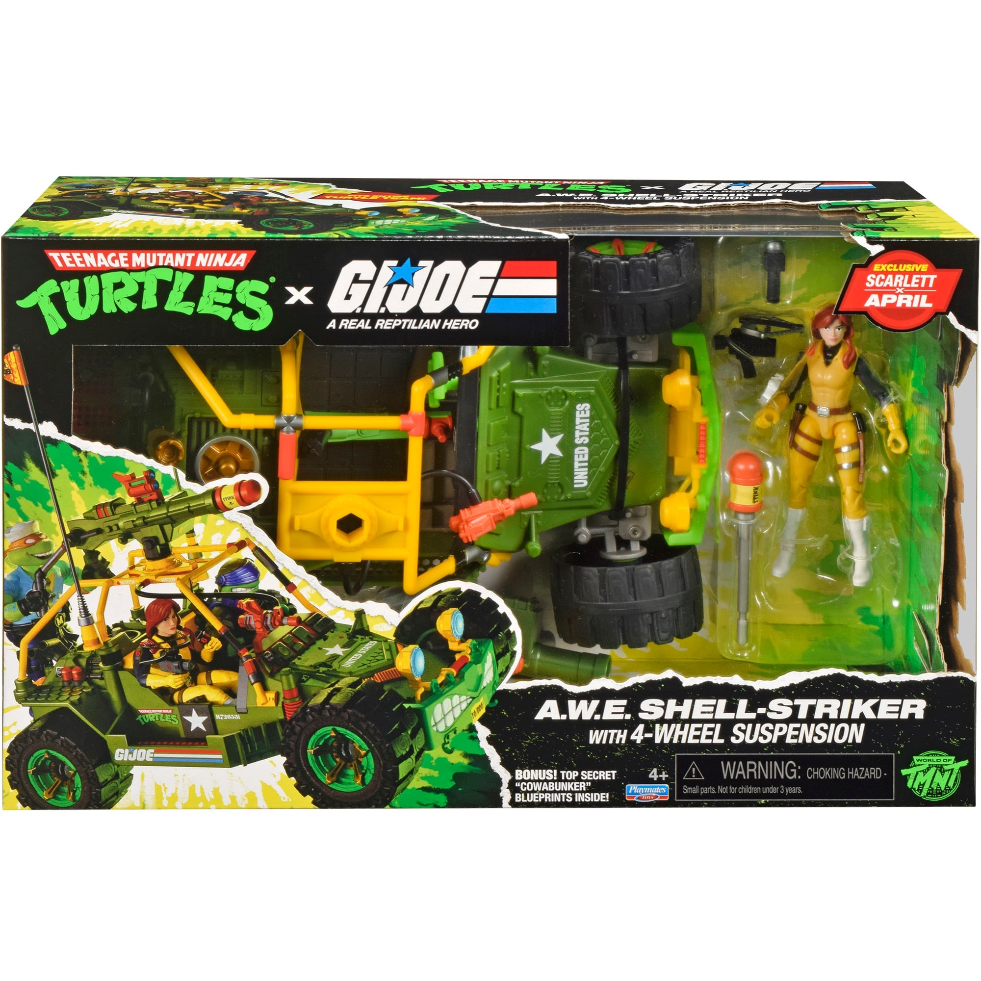 TMNT x G.I. Joe A.W.E. Shell-Striker — Package Box Front with Exclusive Scarlett x April Callout