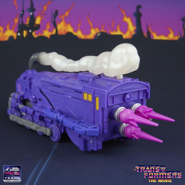 Astrotrain Studio Series 86 Leader Figure — Train Mode Rear Three-Quarter View Blast Effects Mounted