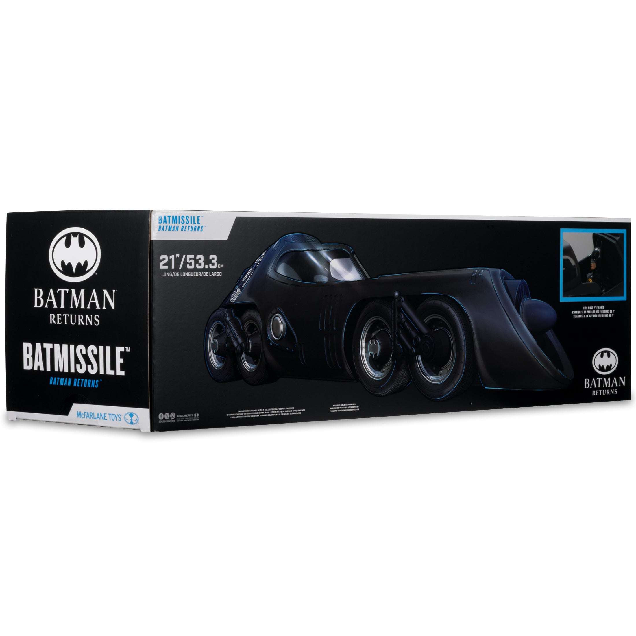 Batmissile Batman Returns DC Multiverse Vehicle — Box Back showing vehicle graphic and compatibility callout