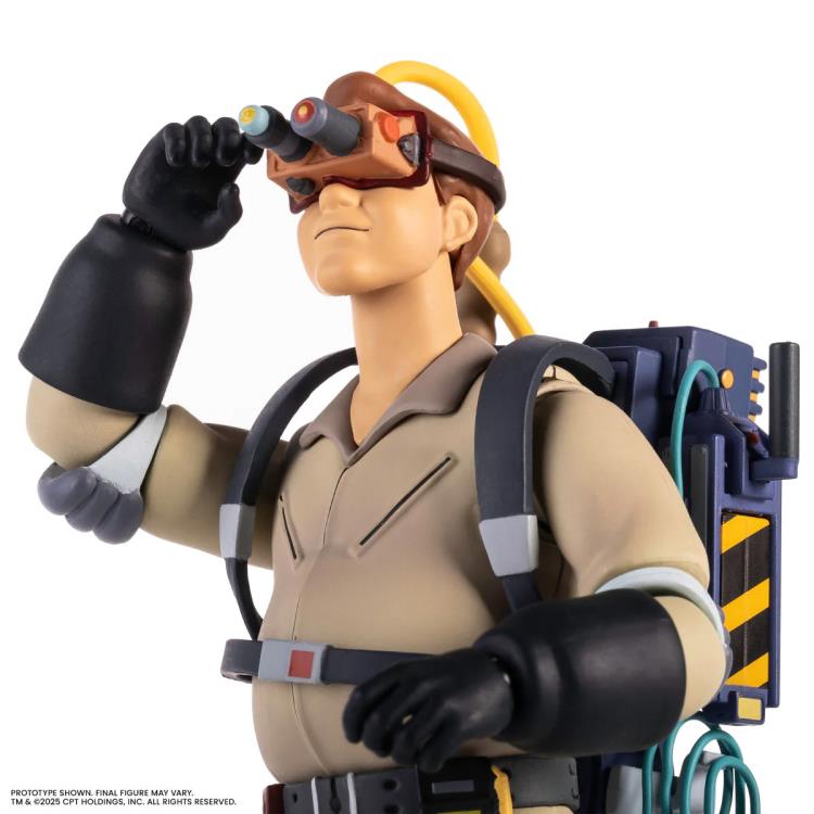 Ray Stantz Real Ghostbusters 1/12 Scale Figure — Figure Detail Goggles and Proton Pack Side View