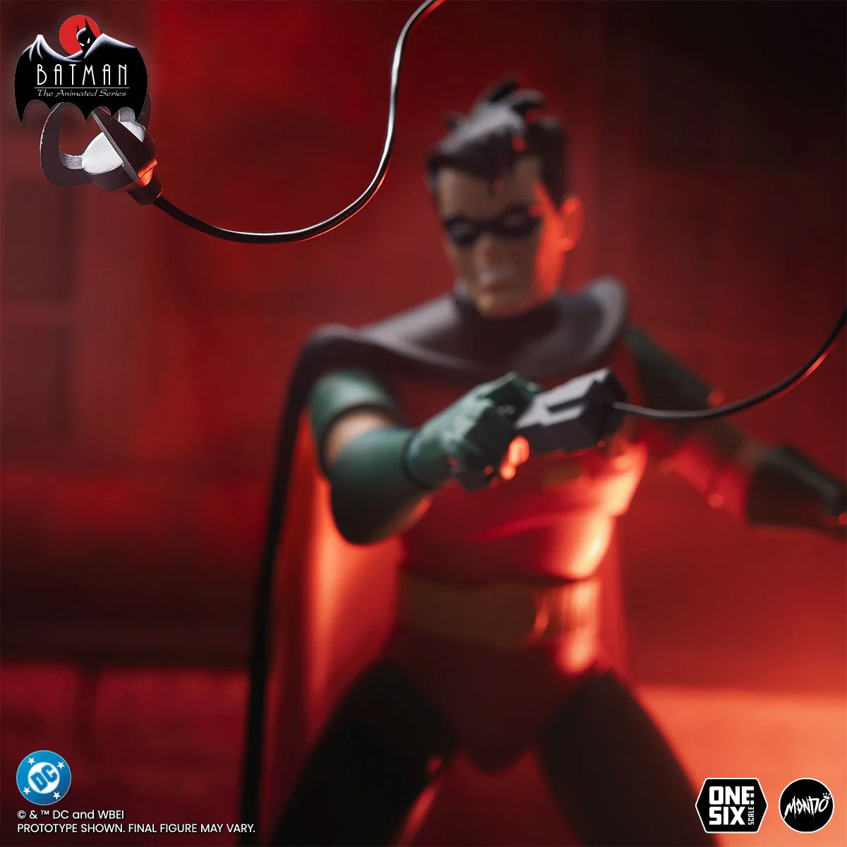 Robin Batman Animated Series Mondo 1:6 Figure — Grapple Gun Dramatic Lighting Scene