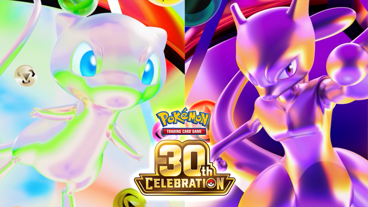 Pokémon TCG: 30th Celebration key art with Mew and Mewtwo