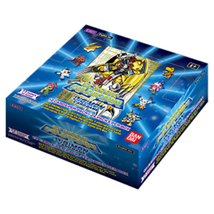 A booster box of the Digimon Card Game featuring illustrations of Digimon characters on the packaging.