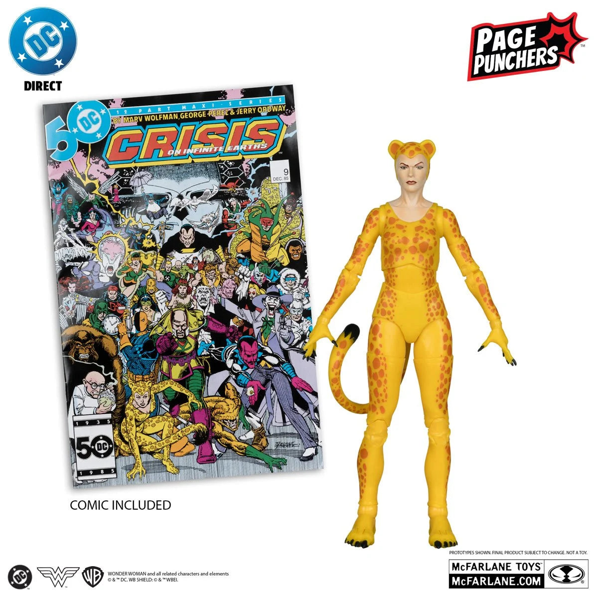 DC Direct Page Punchers Cheetah 7-inch action figure with comic book, side view of packaging