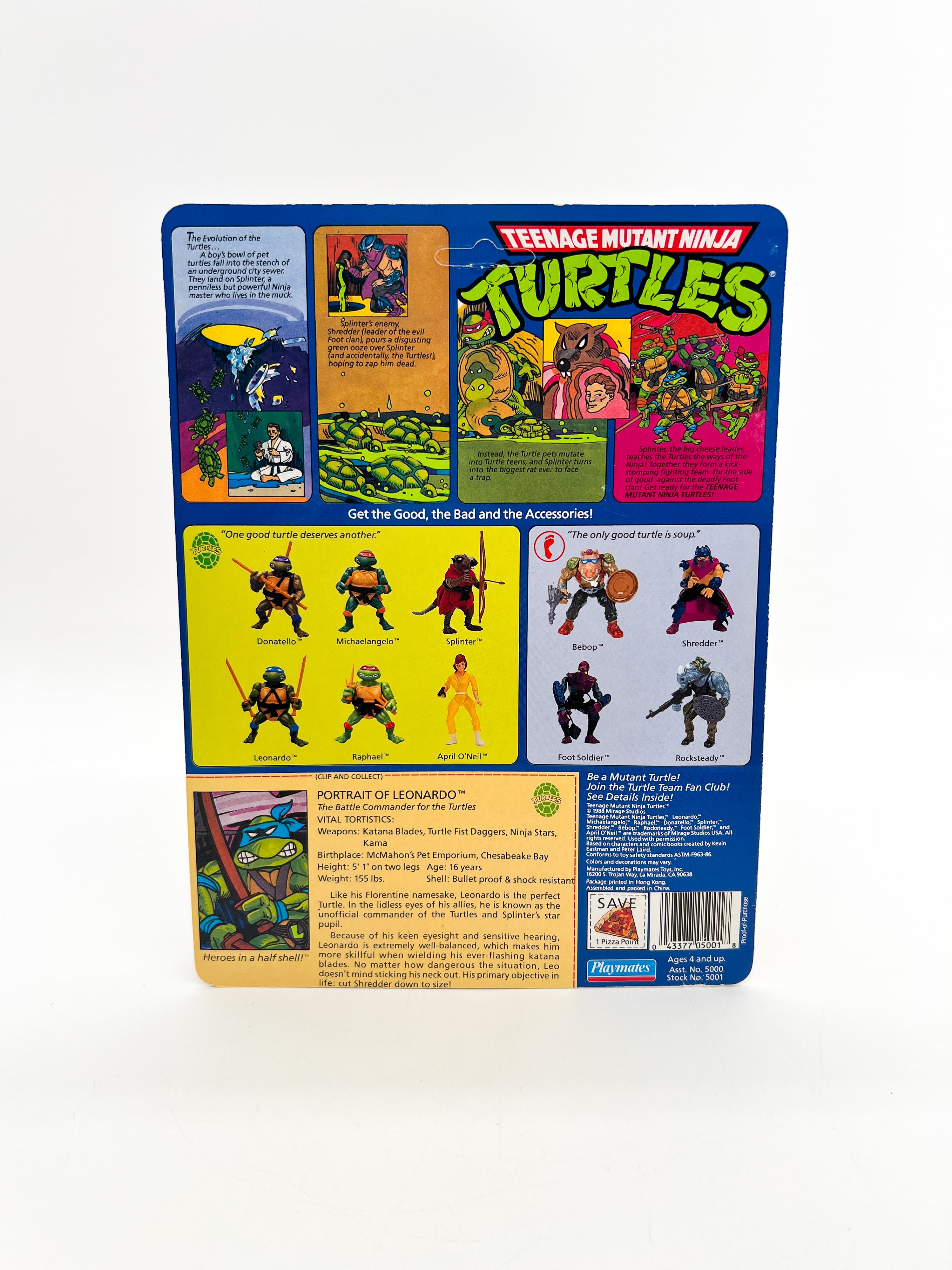 Vintage Teenage Mutant Ninja Turtles action figure in packaging on a white background