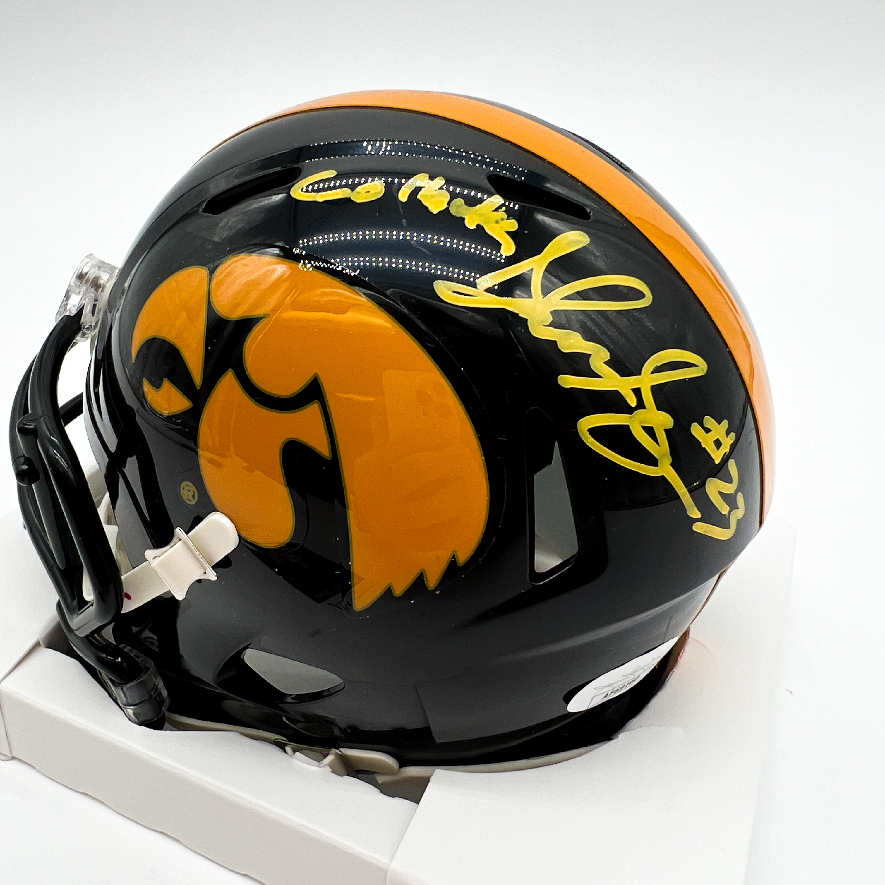 Shonn Greene Iowa Hakeyes Signed Mini Helmet Close Up