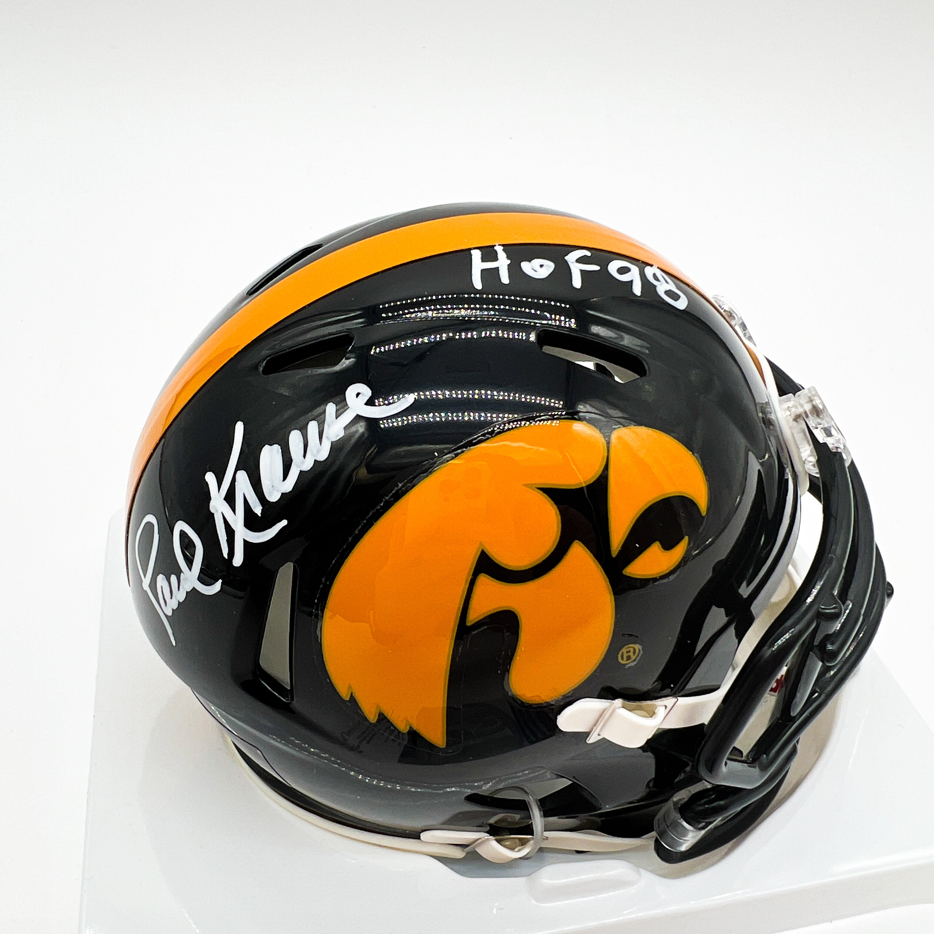 Paul Krause Iowa Hawkeyes Signed Mini Helmet Close Up