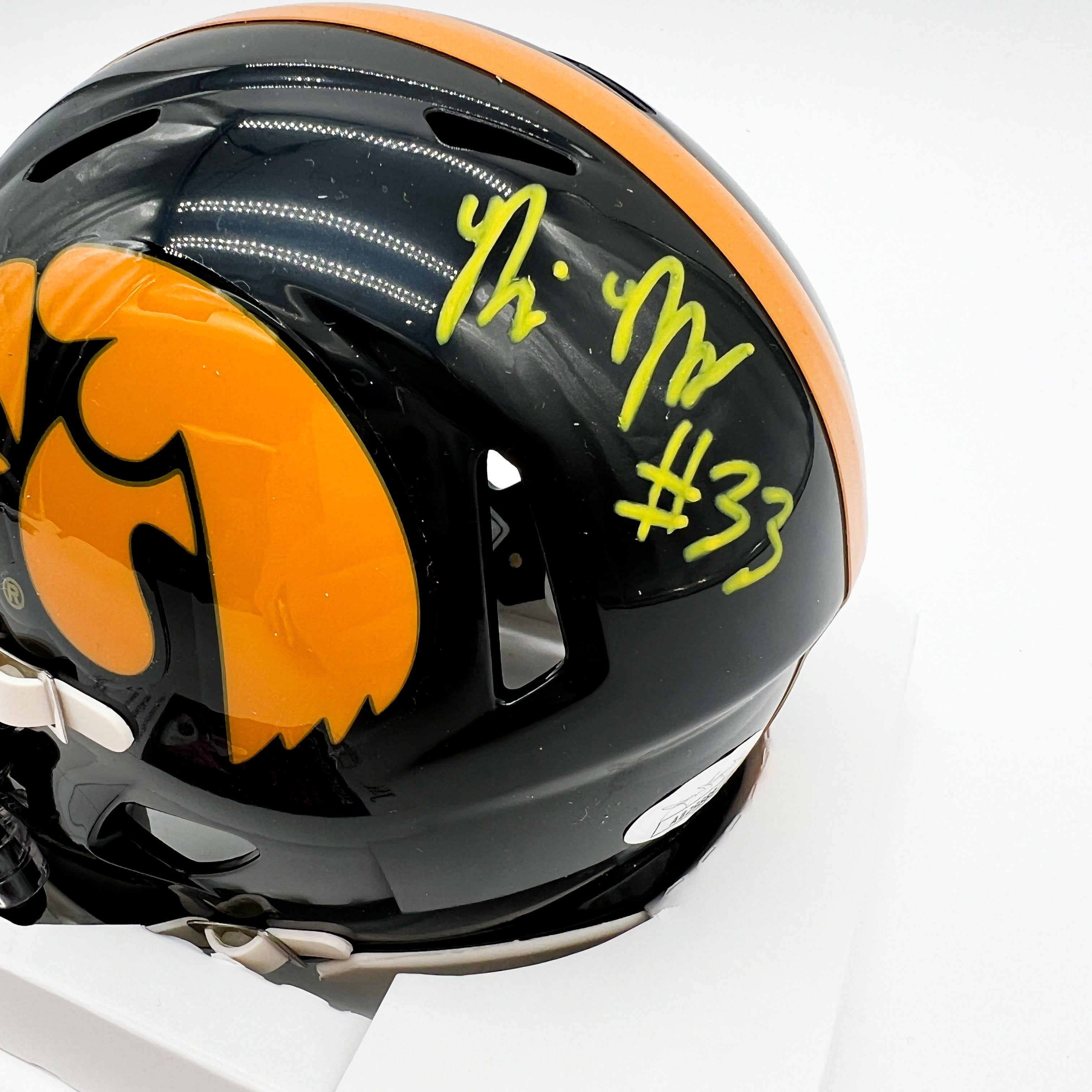 Riley Moss Iowa Hawkeyes Signed Mini Helmet Close Up