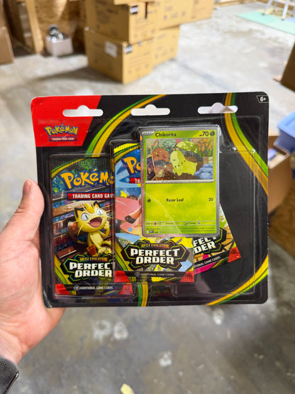 Pokemon TCG Mega Evolution Set 3 Perfect Order 3 Pack - Chikorita *DEFECT SEE PHOTOS*