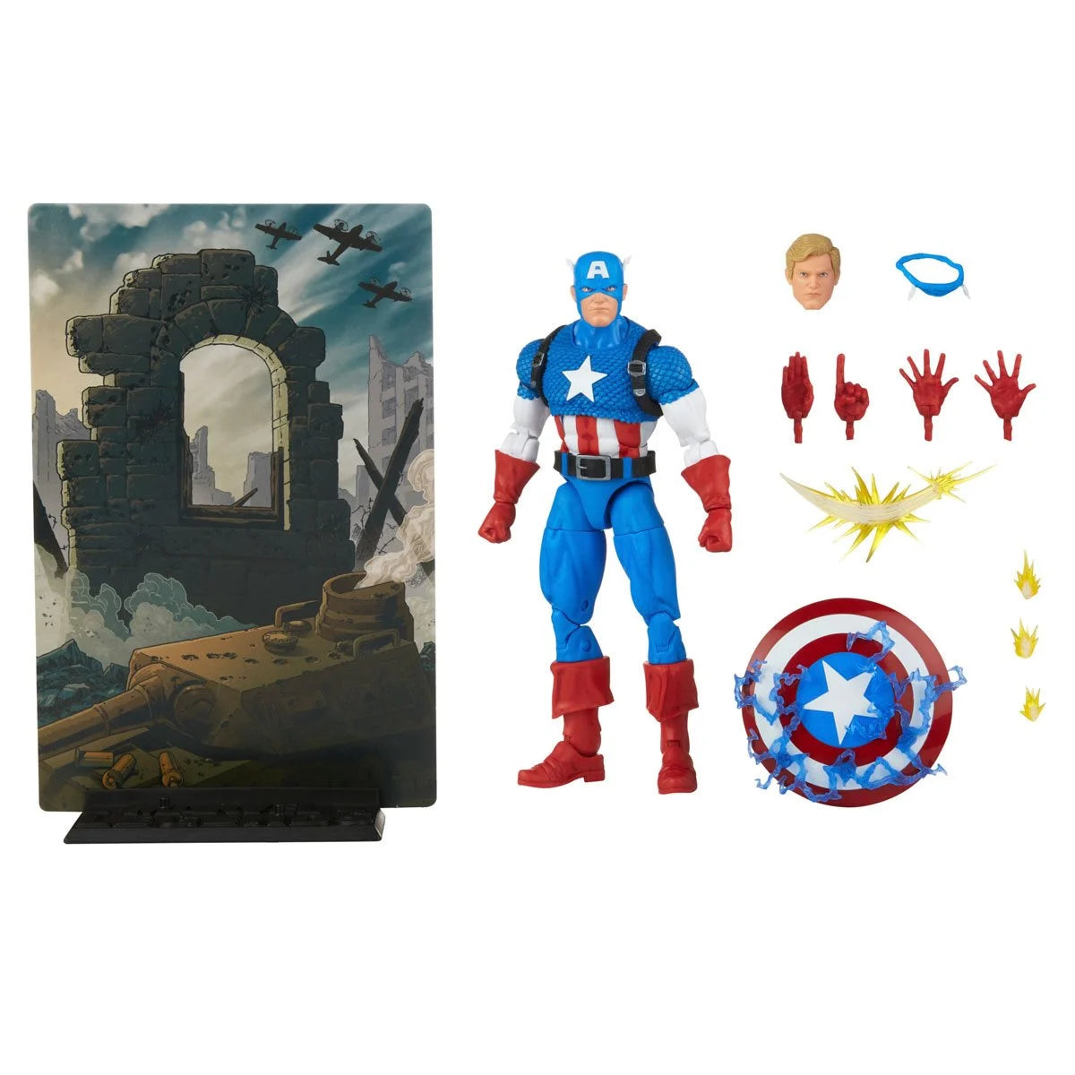 Marvel Legends 20th Anniversary Captain America 6-inch figure detailed accessory close-up view