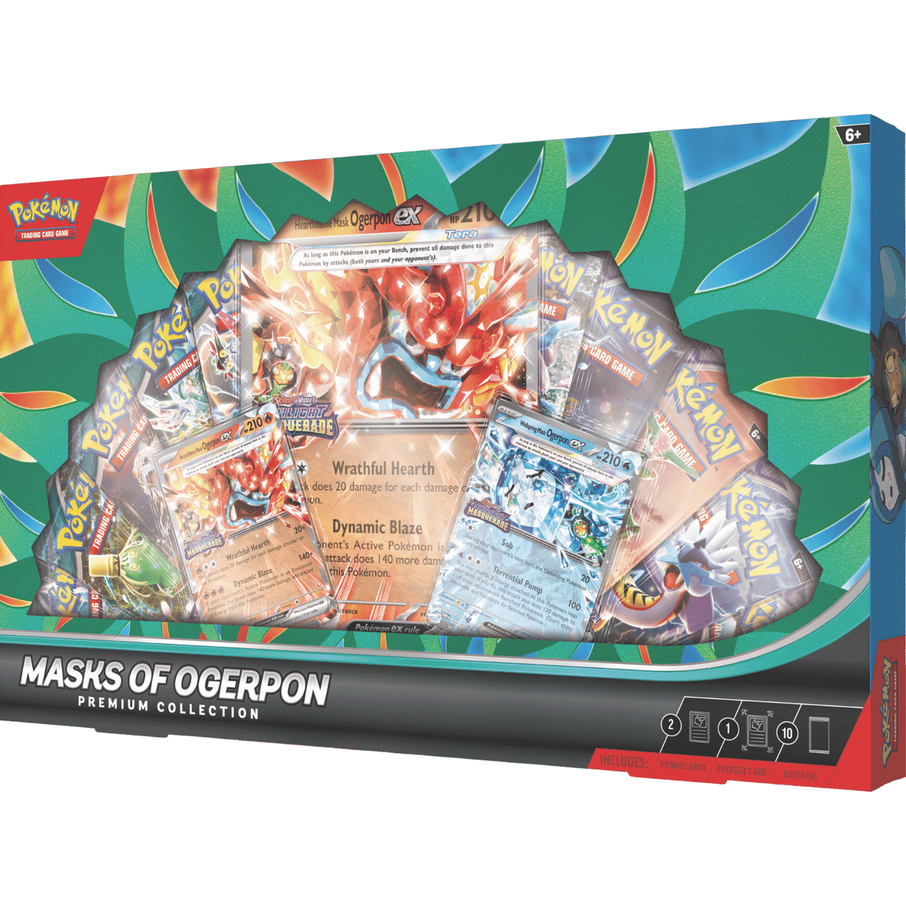 Pokémon trading card game box with cards and artwork on a colorful background