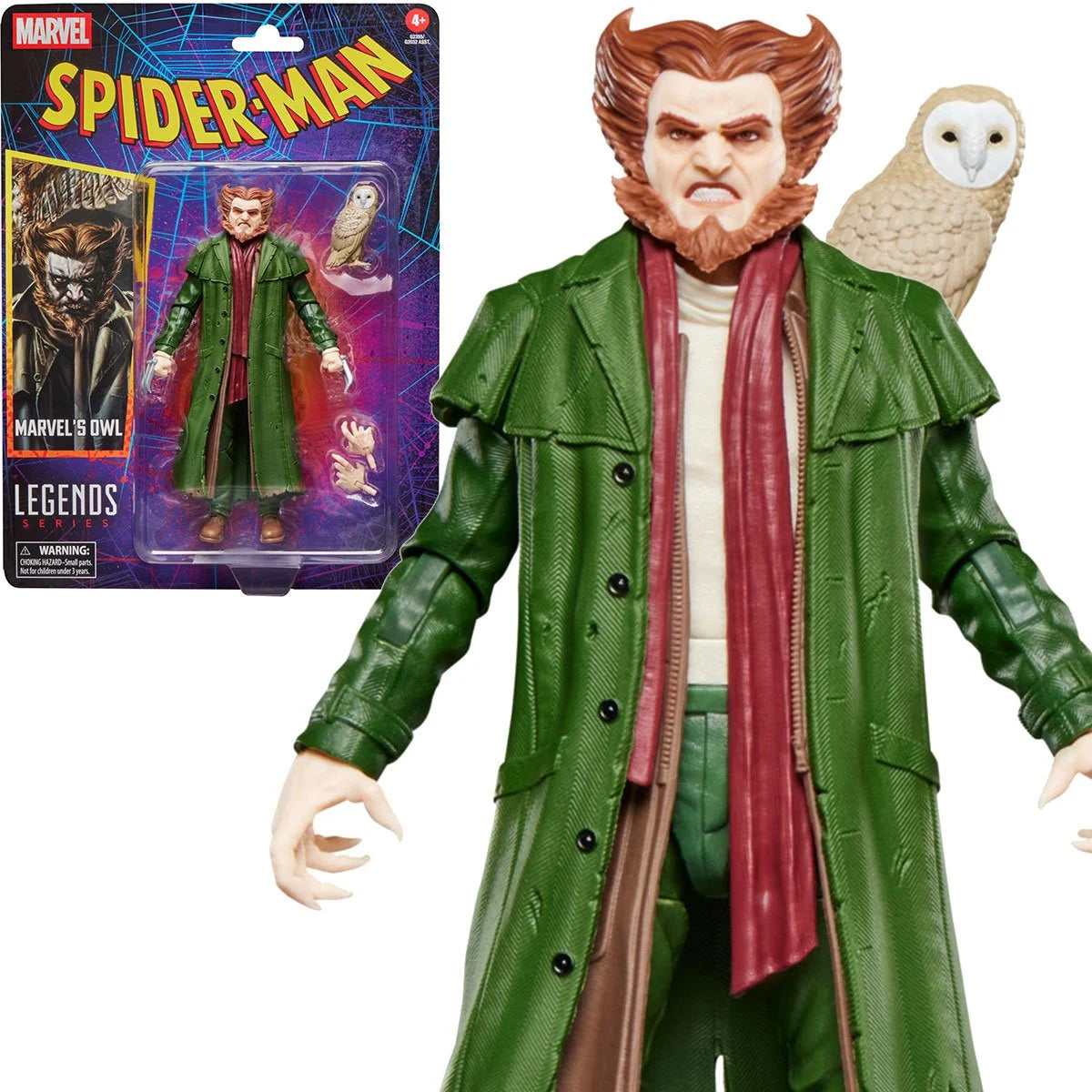 Marvel Legends Retro Collection Owl 6-inch action figure package back view with character details