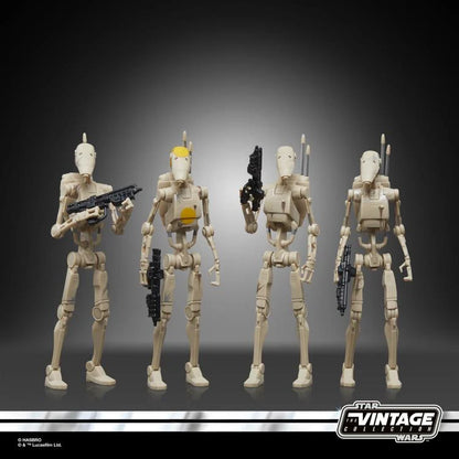Star Wars Vintage Collection Battle Droid four-pack 3.75-inch figures in retro packaging