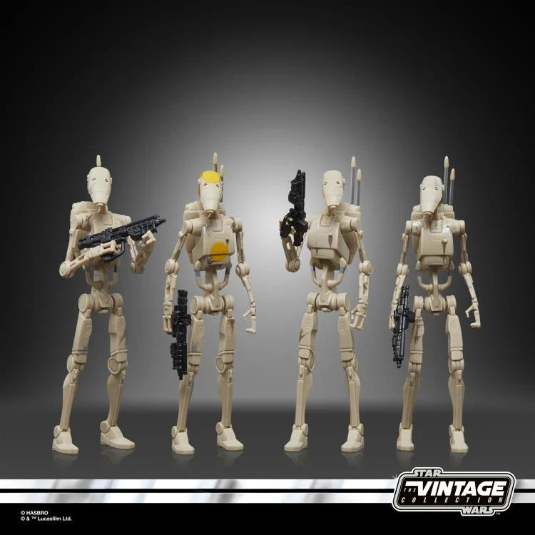 Star Wars Vintage Collection Battle Droid four-pack 3.75-inch figures in retro packaging