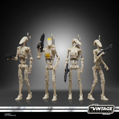 Star Wars Vintage Collection Battle Droid four-pack showing droid assembly configuration