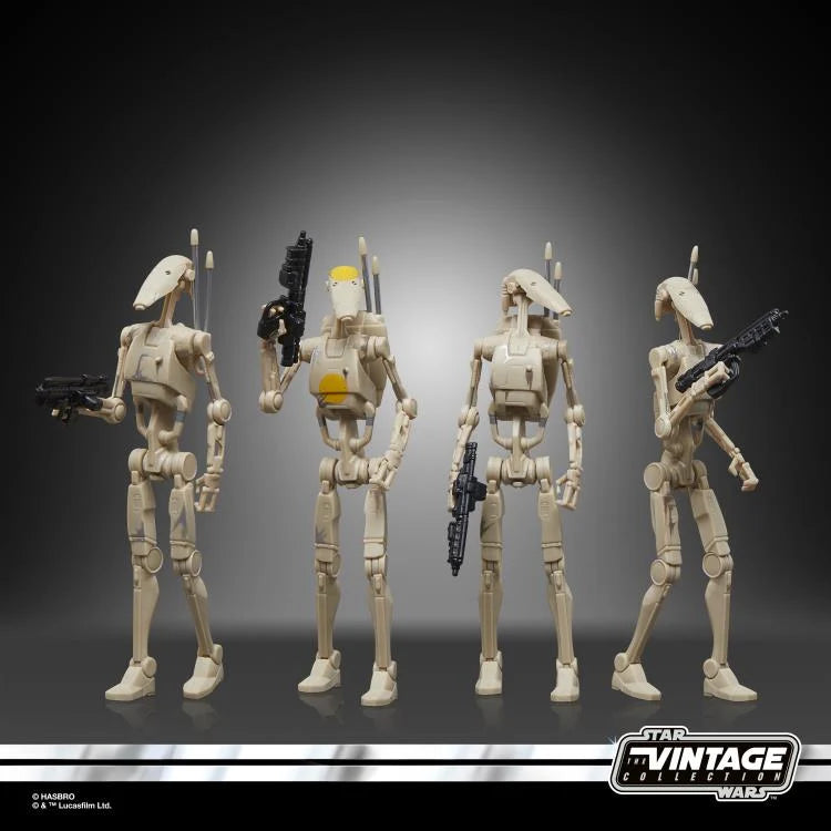 Star Wars Vintage Collection Battle Droid four-pack showing droid assembly configuration