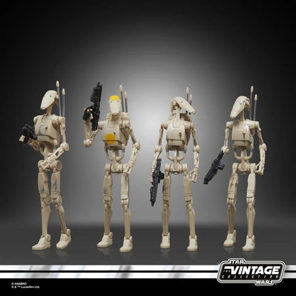 Star Wars Vintage Collection Battle Droid four-pack articulation and posing detail view