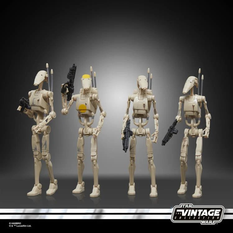 Star Wars Vintage Collection Battle Droid four-pack packaging back view with product details