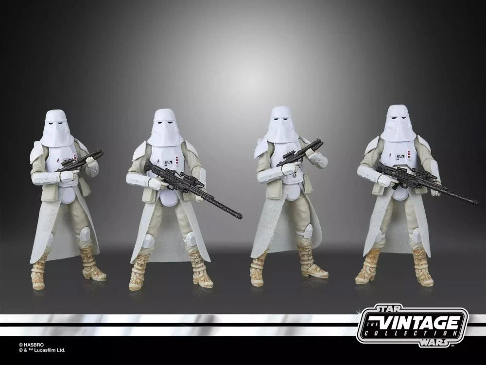 Star Wars Vintage Collection Snowtrooper four-pack action figures in retro Empire Strikes Back packaging
