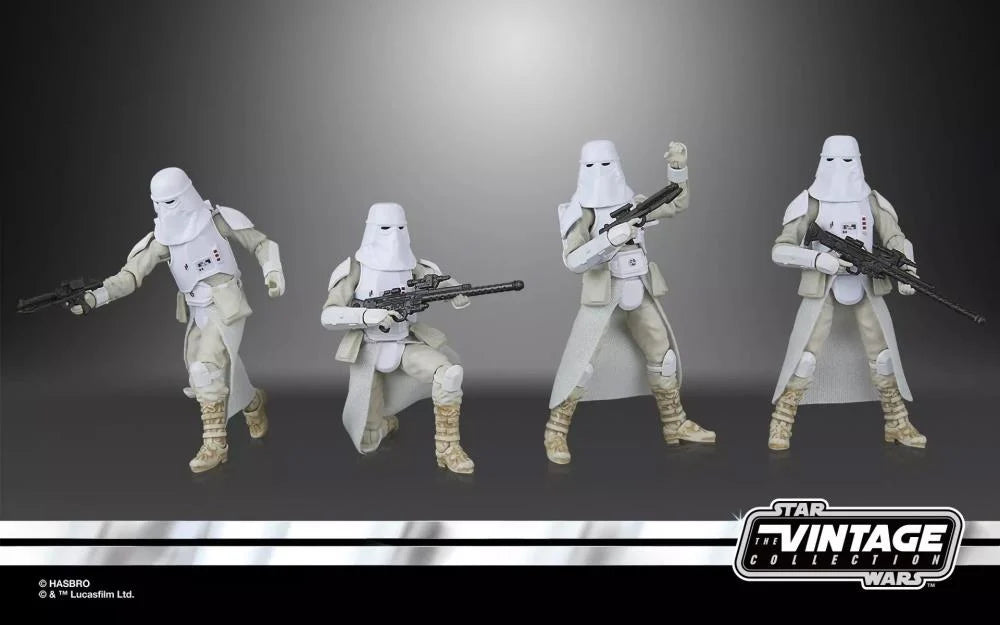 Star Wars Vintage Collection Snowtrooper Four-Pack detailed view of figures with weapons
