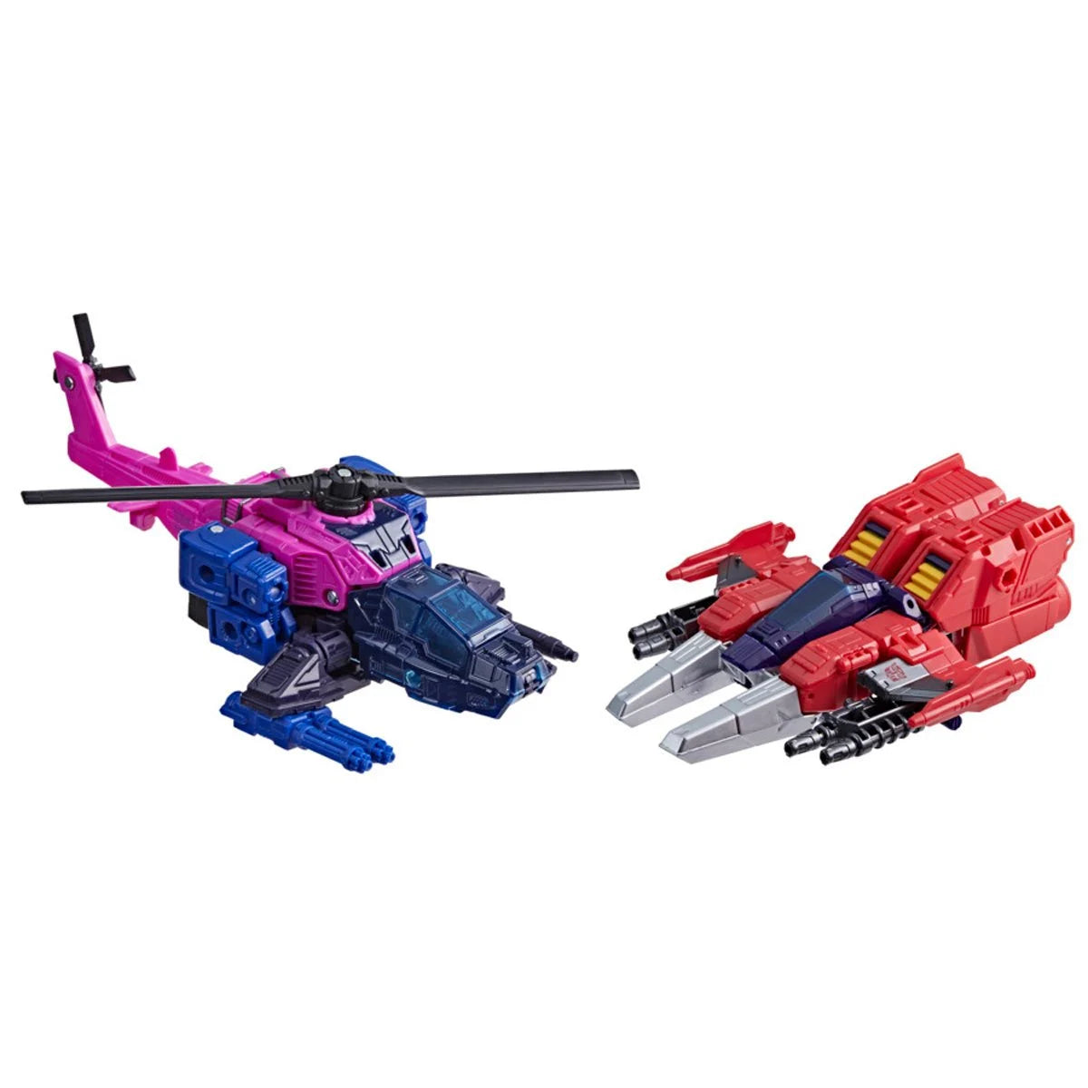 Transformers Topspin vs Spinister two-pack action figures in Cybertronic air-skiff modes