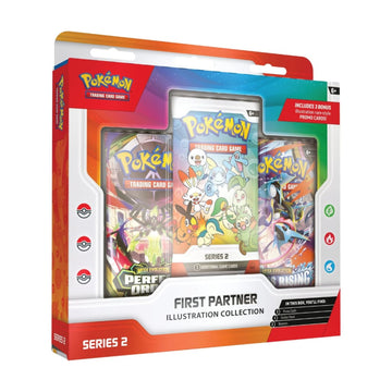 First Partner Illustration Collection Series 2 Pokemon — Box Front Angled View Showing Promo Pack and Two Booster Packs