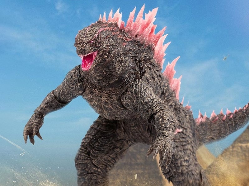Evolved Heat Ray Godzilla Hiya Toys 7-Inch Figure — Front View Open Roar Pose Against Sky