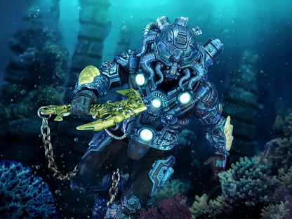 Baron Bends Leviathan Armor One:12 Collective Figure — Articulation Pose with Omni Glaive and Chain Weapon in Underwater Scene