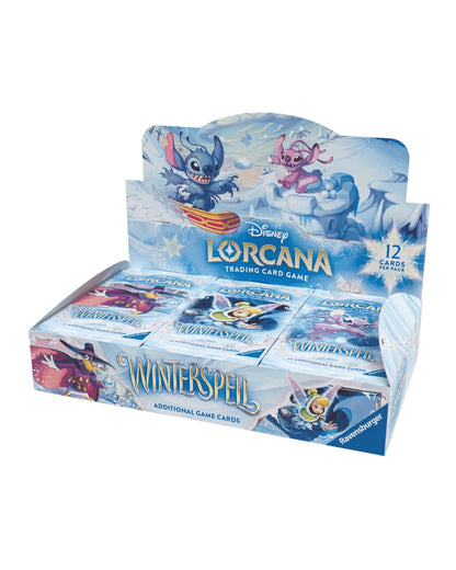 Winterspell Booster Box Disney Lorcana TCG — Box Front with Open Display Showing Booster Packs